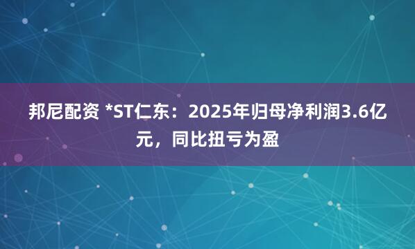 邦尼配资 *ST仁东：2025年归母净利润3.6亿元，同比扭亏为盈